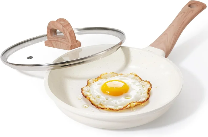 UESLUCK 8-Inch Creamic Non Stick Frying Pan with Lid, Cool-Touch Handl