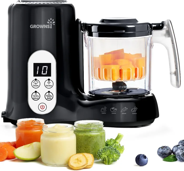 Grownsy Black Baby Food Maker and Steamer Blender Processor for Quick 
