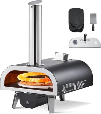 VEVOR Wood-Fired Pizza Oven Outdoor 12 Inch Auto Rotate Portable Pelle