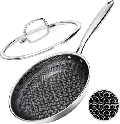 USELUCK 8-Inch Hybrid Non Stick Frying Pans with Glass Lid