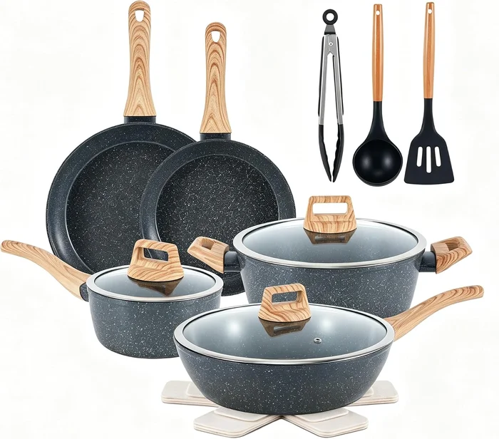 15-Piece Ceramic Non-Stick Cookware Set with Pots and Pans for Kitchen