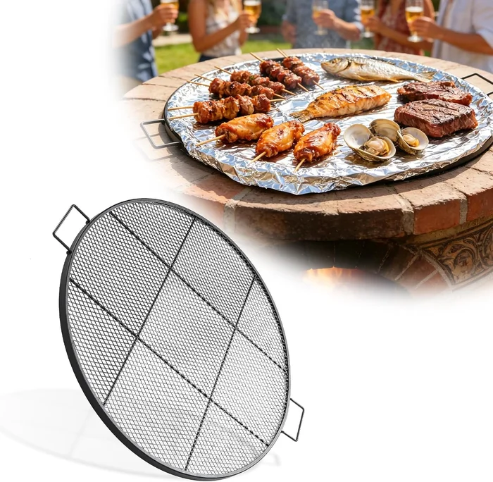 24 Inch Round Fire Pit Grill Grate with Handles Outdoor BBQ Grilling R