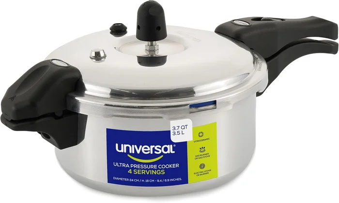 Universal 3.7 Quart Aluminum Stovetop Pressure Cooker with 6 Safety Sy