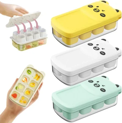 3-Pack Small Ice Cube Trays with Lid and Bin, 8 Cubes Each, Easy Relea