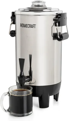 30 Cup Stainless Steel Coffee Urn with Quick-Brewing Double-Faucet for