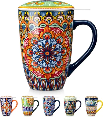 vancasso Ceramic Tea Mug with Infuser and Lid, 18 Ounce Bohemian Loose