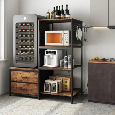 Mini Fridge Stand with Adjustable Shelf, Power Outlet and Storage, Kit