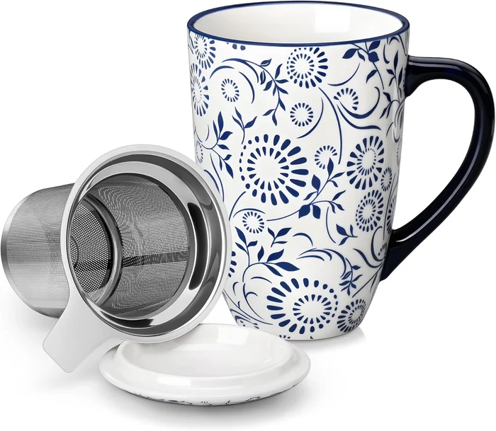 vancasso SELENE Porcelain Tea Mug, 18 oz Porcelain Tea Cup with Infuse