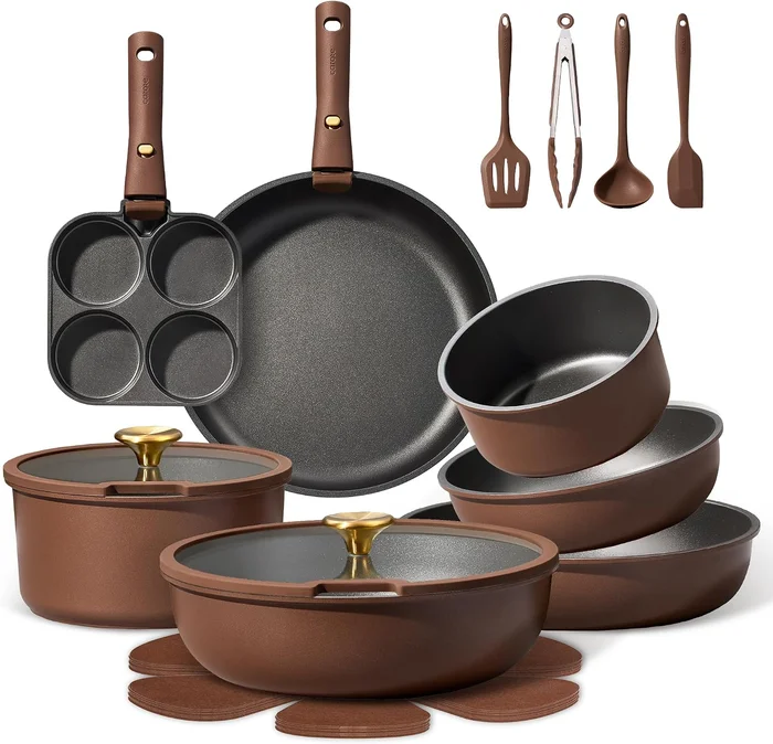 CAROTE 21-Piece Nonstick Pots and Pans Set with Detachable Handle, Ind