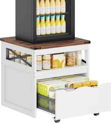 YATINEY Mini Fridge Stand with Storage Mobile Drawer Cabinet for Heavy