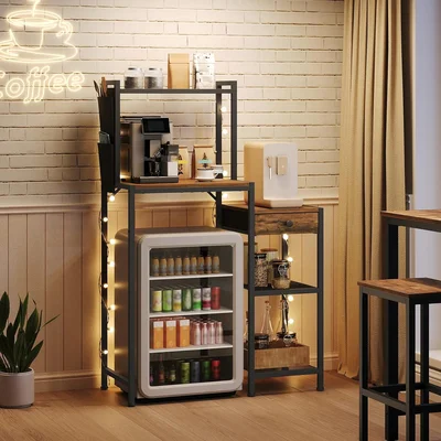 MAHANCRIS Mini Fridge Stand Bakers Rack with Storage 6 Tier Coffee Bar