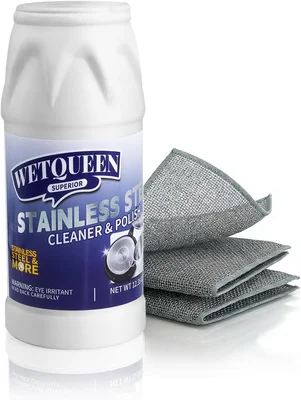 WETQUEEN Stainless Steel Cleaner and Polish Kit with Heavy Duty Cookwa