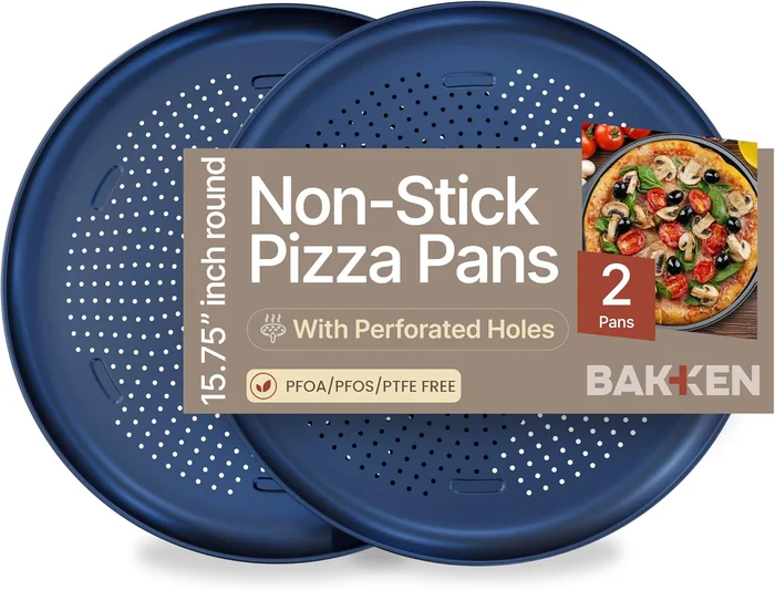 Bakken 16 Inch Non-Stick Pizza Pan 2 Pack Blue Round Carbon Steel Tray