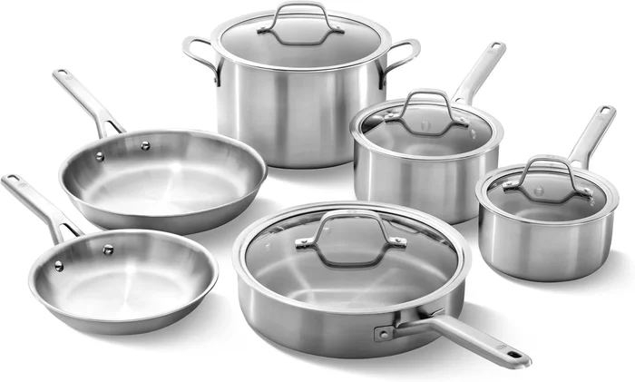 Calphalon Brushed 3-Ply Stainless Steel Cookware Set with Turbo Heat T