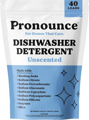 Pronounce Dishwasher Detergent - Cleaner Ingredients, Fragrance Free -