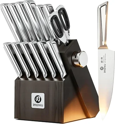 Imarku Japanese High Carbon Stainless Steel Knife Set with Block and S