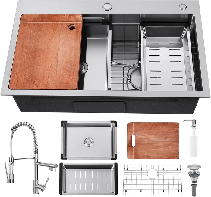 30 Inch Drop In Stainless Steel Kitchen Sink with Faucet Modern Top Mo