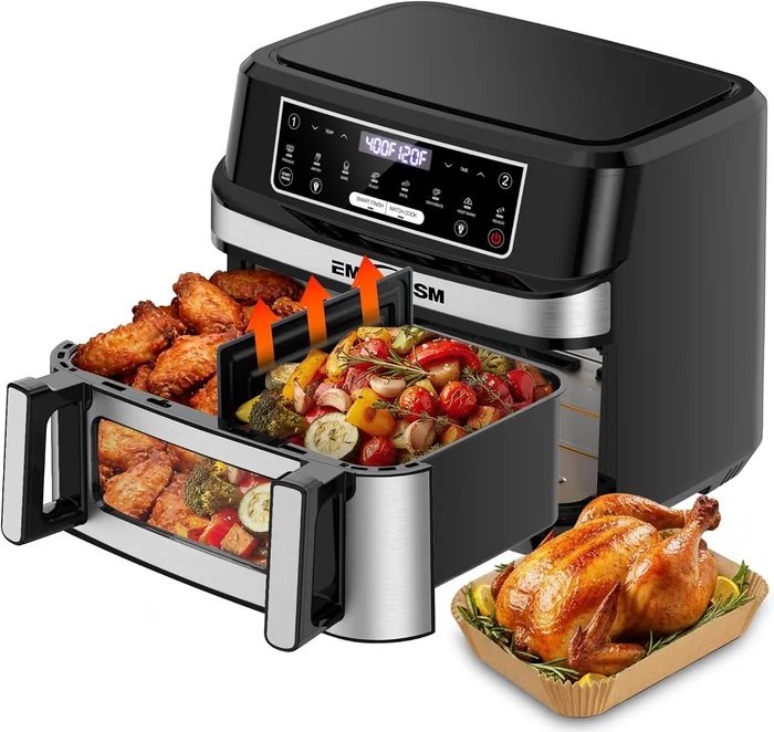 Emphsism 12Qt Dual Zone Air Fryer with Removable Divider and LED Touch