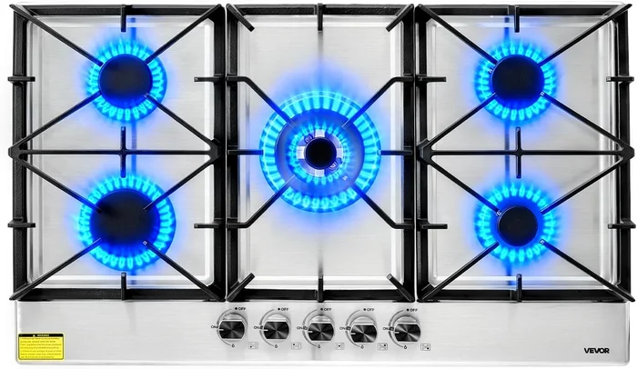 VEVOR 36 Inch Gas Cooktop 5 Burners Max 38300BTU Stainless Steel LPG/N