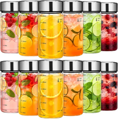 LemonRoad 12 Pack 10 oz Glass Juice Bottles Bulk Wide Mouth Water Bott