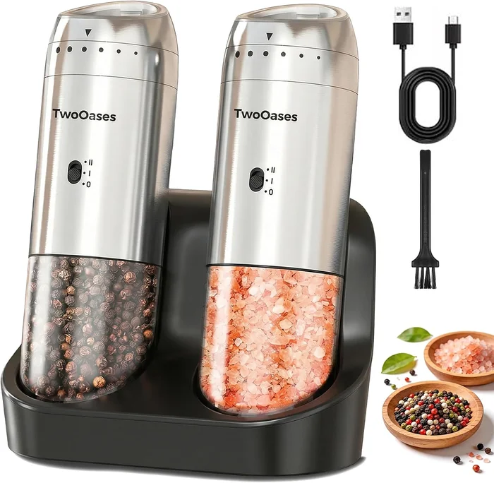 Rechargeable Automatic Electric Salt and Pepper Grinder Set with Adjus
