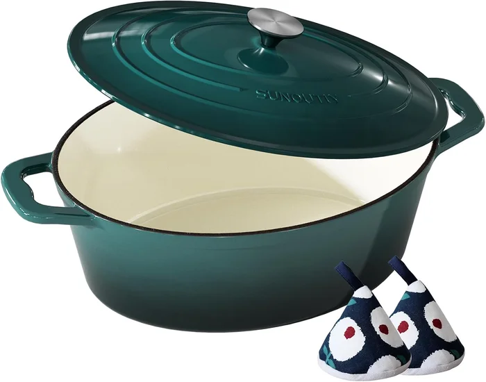Enameled Cast Iron Dutch Oven 9.3QT Pot with Lid and Cotton Potholders