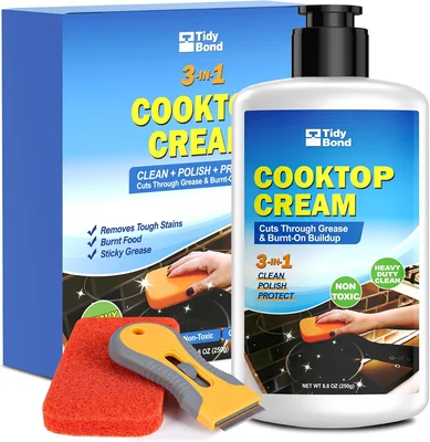 Glass Cooktop Cleaner & Polish Kit, Removes Burnt-On Food & Grease, 8.