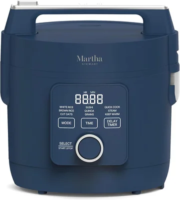 Martha Stewart 8 Cup Cooked 4 Cup Uncooked Rice Cooker and Steamer Nav