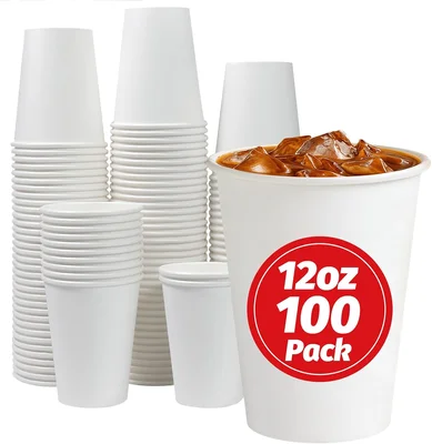 Clawsoff 12 oz 100 Count Paper Cups – Disposable Hot/Cold White Coffee