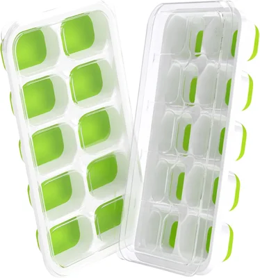 DOQAUS Ice Cube Tray with Lids, 2 Pack Silicone Ice Trays for Freezer,