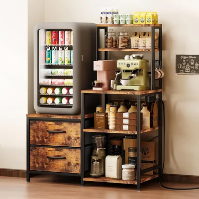 Homeiju Mini Fridge Stand Coffee Bar Cabinet with Built-in Power Outle