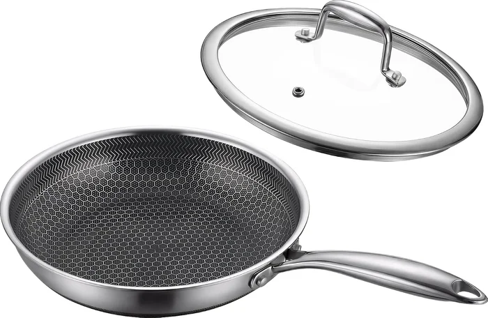 8-Inch Non-Stick Frying Pan with Lid, Tri-Ply Stainless Steel, Stay-Co
