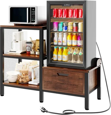 Mini Fridge Stand with Storage 3-Tier Metal Microwave Stand Shelf for 