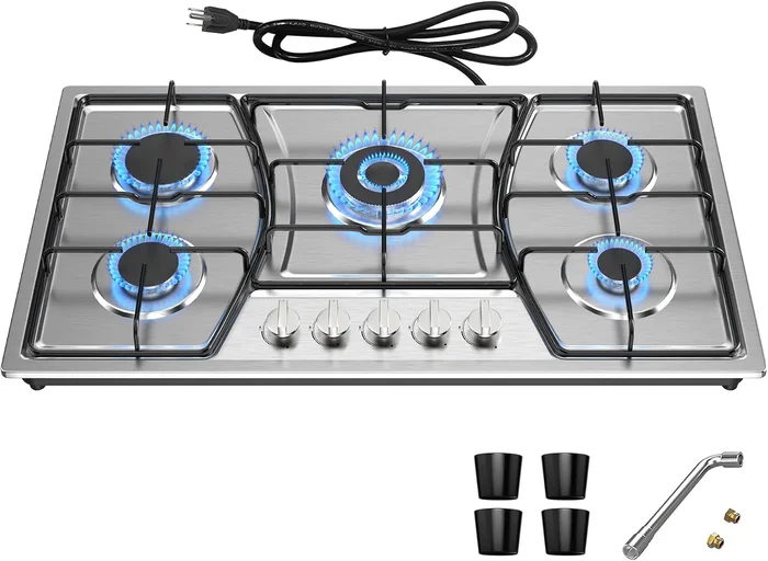 36 Inch Stainless Steel Gas Cooktop with 5 High Efficiency Burners NG/