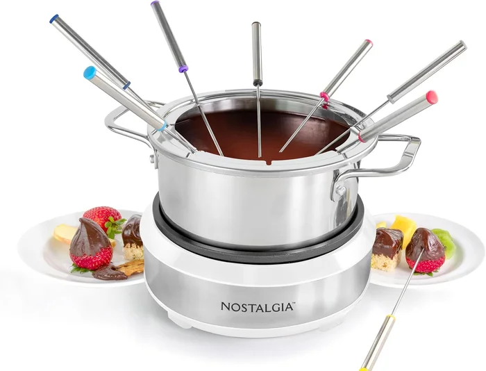 Nostalgia 8-Cup Electric Fondue Pot Set with 8 Color-Coded Forks and T