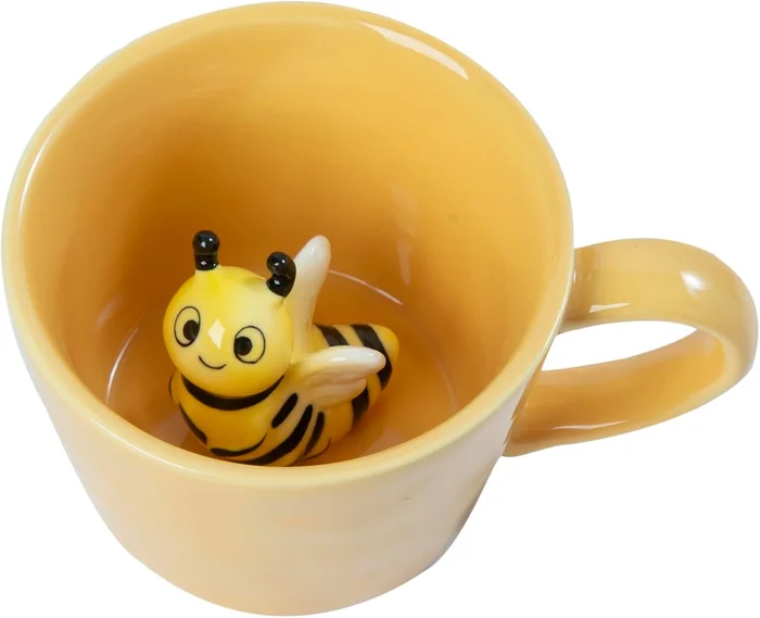 DIHOclub Ceramic Cup Hidden 3D Bee Inside Mug Garden Series Handmade F