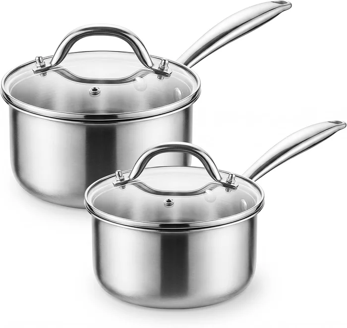 Tri-Ply Stainless Steel Pot Set 1.5Qt and 2.5Qt with Lids for Versatil