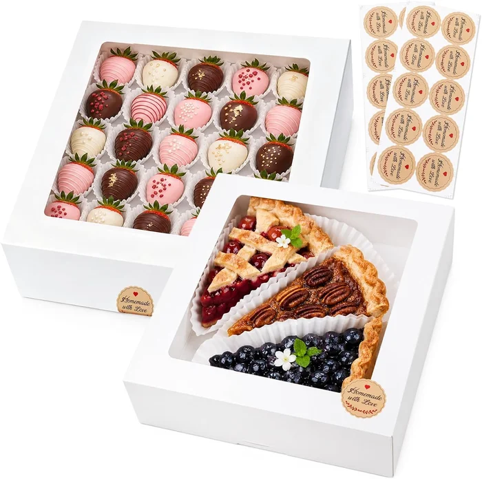 40 Pack Pie Boxes with Stickers 9x9x3 Inches Auto-popup Pastry Boxes w