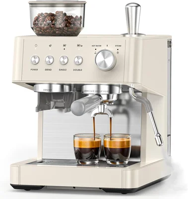 2026 Upgraded 15 Bar Espresso Machine with Anti-Clog Grinder and Steam