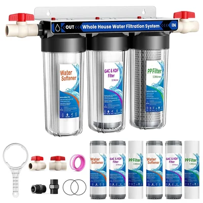 3-Stage Whole House Water Filter System Reduces Chlorine Iron Scale Le