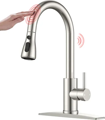 FORIOUS Brushed Nickel Touch Activated Kitchen Faucet with Smooth Pull