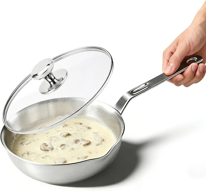 Egg Pan 6.3-Inch Mini Frying Pan Stainless Steel Sauce Pan with Glass 