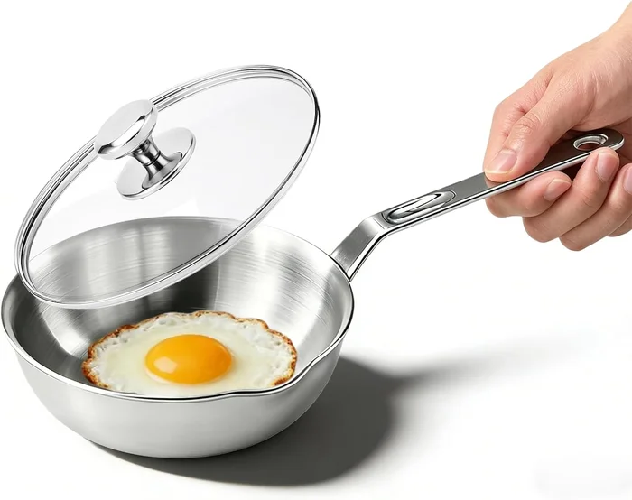 Egg Pan 316 Stainless Steel Small Frying Pan with Lid 4.7-Inch Mini Sk