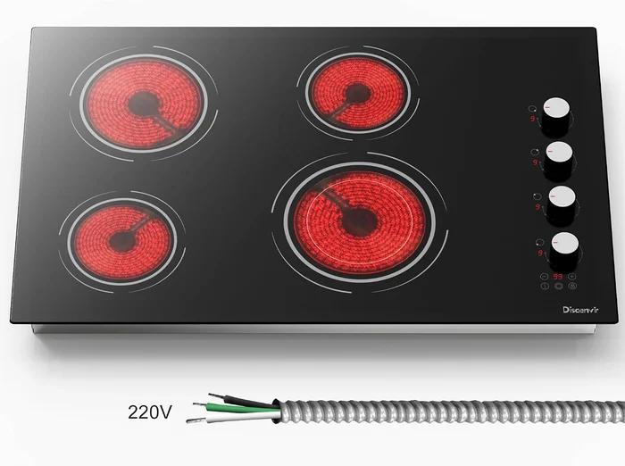 30-Inch Electric Cooktop with White Knobs Featuring 6700W Hardwired 24