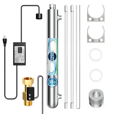 Whole House UV Water Filter System 55W 120V, 12 GPM with Flow Sensor, 