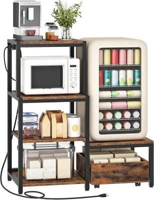 HOOBRO Mini Fridge Stand with Storage, Microwave Shelf, Coffee Bar Cab