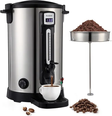 30-Cup Stainless Steel Double-Wall 9L Commercial Coffee Urn with Keep-