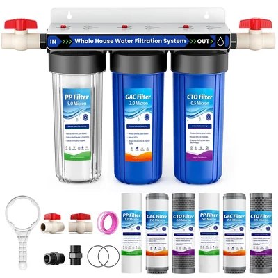 3-Stage Whole House Water Filter System for Well Water with Two Year S