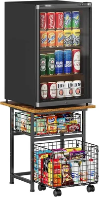 Mini Fridge Stand with Storage, Small Refrigerator Stand with 2 Drawer