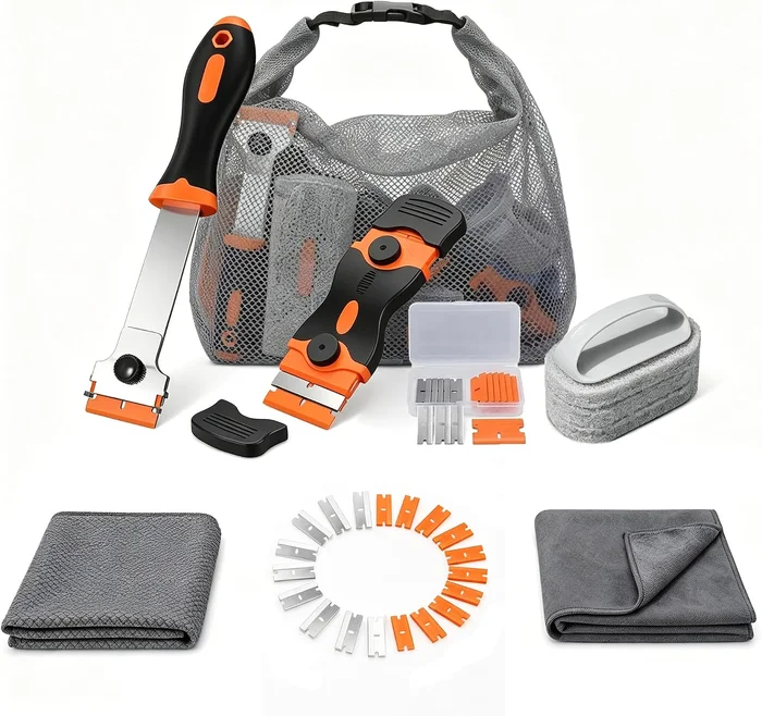 Glass Cooktop Cleaning Kit,4-in-1 Scraper with 20 Blades, Non-Scratch 